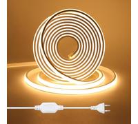 HEGEHE Tira de LED COB 40m, Flexible Tiras de Neón 220V con Cable de Alimentación, Cada Corte de 50cm, 288LEDs/m Blanco Cálido Luz de Cuerda de Alto Brillo para decoración de Navidad e iluminación