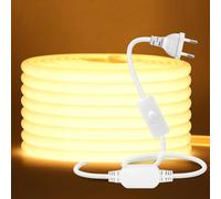 HEGEHE Tira de LED de neón COB 230V 20m, 270°iluminación, recortable (50cm), 288LEDs/m Tira de LED FCOB Blanco Cálido Flexible superbrillante con ON/OFF Enchufe para Navidad, decoración de fiestas