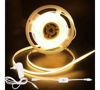HEGEHE Tira de luces LED COB regulable de 5m,DC 12V 320 LEDs/m Flexible Tira LED,para interiores,no impermeable,luz blanca cálida, con regulador táctil y fuente de Alimentación para Armario Dormitorio