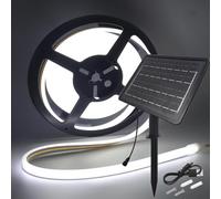 HEGEHE Tira de luces LED Solar 24V, 8 Modos de luces de neón para exteriores, IP65 Tira de Neón Solar Cuttable 5cm, 320LEDs/m Tira LED COB súper brillante para patio, patio(Blanco Frio,7M)