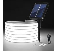 HEGEHE Tira de luces LED Solar 24V, 8 Modos de luces de neón para exteriores, IP65 Tira de Neón Solar Cuttable 5cm, 320LEDs/m Tira LED COB súper brillante para patio, patio(Blanco Frio,1M)
