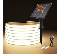 HEGEHE Tira de luces LED Solar 24V, 8 Modos de luces de neón para exteriores, IP65 Tira de Neón Solar Cuttable 5cm, 320LEDs/m Tira LED COB súper brillante para patio, patio(Blanco Natural,4M)