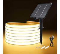 HEGEHE Tira de luces LED Solar 24V, 8 Modos de luces de neón para exteriores, IP65 Tira de Neón Solar Cuttable 5cm, 320LEDs/m Tira LED COB súper brillante para patio, patio(Blanco Cálido,5M)