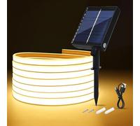 HEGEHE Tira de luces LED Solar 24V, 8 Modos de luces de neón para exteriores, IP65 Tira de Neón Solar Cuttable 5cm, 320LEDs/m Tira LED COB súper brillante para patio, patio(Blanco Cálido,1M)