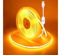 HEGEHE Tira de luz LED COB Regulable, 1m DC 5V 320LEDs/M Tira de luz Amarillo Dorado Flexible no impermeable con regulación táctil USB para iluminación de fondo en Navidad,Salones(FPCB:5MM)