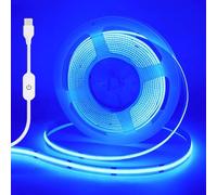 HEGEHE Tira de luz LED COB Regulable, 1m DC 5V 320LEDs/M Tira de luz Azul Flexible no impermeable con regulación táctil USB para iluminación de fondo en Navidad, Salones y Fiestas(FPCB:5MM)