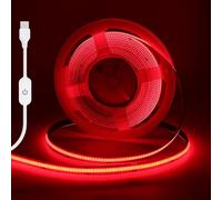 HEGEHE Tira de luz LED COB Regulable, 1m DC 5V 320LEDs/M Tira de luz Rojo Flexible no impermeable con regulación táctil USB para iluminación de fondo en Navidad, Salones y Fiestas(FPCB:5MM)