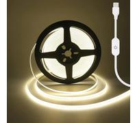 HEGEHE Tira de luz LED COB Regulable, 2m DC 5V 320LEDs/M Tira de luz Blanco Natural flexible no impermeable con regulación táctil USB para iluminación de fondo en Navidad, Salones y Fiestas(FPCB:5MM)