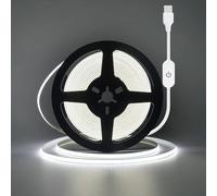 HEGEHE Tira de luz LED COB Regulable, 3m DC 5V 320 LEDs/M Tira de luz blanca flexible no impermeable con regulación táctil USB para iluminación de fondo en Navidad, Salones y Fiestas (FPCB:5MM)