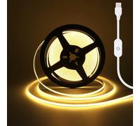 HEGEHE Tira de luz LED COB Regulable, 4m DC 5V 320LEDs/M Tira de luz Blanco Cálido flexible no impermeable con regulación táctil USB para iluminación de fondo en Navidad, Salones y Fiestas(FPCB:5MM)