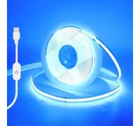 HEGEHE Tira de luz LED COB Regulable, 5m DC 5V 320LEDs/M Tira de luz Azul Hielo Flexible no impermeable con regulación táctil USB para iluminación de fondo en Navidad, Salones y Fiestas(FPCB:5MM)