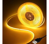 HEGEHE Tira LED COB USB 1M, 5V 320LEDs/M FCOB COB Tira LED Flexible no impermeable Interior Amarillo LED Band para iluminación de armario, Dormitorio, Escenario, Fiesta de Navidad (FPCB: 8MM)