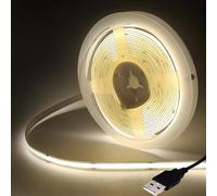 HEGEHE Tira LED COB USB 1M, 5V 320LEDs/M FCOB COB Tira LED Flexible no impermeable Interior Blanco Natural LED Band para iluminación de armario, Dormitorio, Escenario, Fiesta de Navidad (FPCB: 8MM)