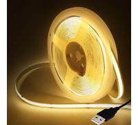 HEGEHE Tira LED COB USB 4M, 5V 320LEDs/M FCOB COB Tira LED Flexible no impermeable Interior Blanco Cálido LED Band para iluminación de armario, Dormitorio, Escenario, Fiesta de Navidad (FPCB: 8MM)