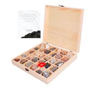 HEGGMKK Caja De Exhibición De Muestras De Roca (30 Piezas/Kit), Dimensiones: 27,5 X 25 X 5 Cm, Ígneas/sedimentarias/metamórficas, con Caja De Madera para Estudio De Geología.,A