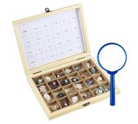 HEGGMKK Juego De Rocas Y Minerales (24/30/42 Piezas), 2-4 Cm, Ancho: 15-22 Cm, con Caja De Madera, Lupa E Instrucciones Detalladas, Tapa Transparente, Fácil De Ver.,24pcs