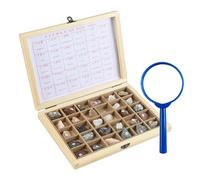 HEGGMKK Juego De Rocas Y Minerales (24/30/42 Piezas), 2-4 Cm, Ancho: 15-22 Cm, con Caja De Madera, Lupa E Instrucciones Detalladas, Tapa Transparente, Fácil De Ver.,30pcs