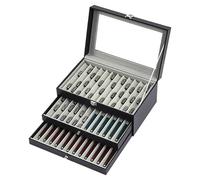 HEGGMKK Vitrina De Madera (12/24/36 Bolígrafos), De Cuero Y Forro Polar, Altura: 5,9-13,4 Cm, Parte Superior Transparente, con Cerradura Inoxidable.,36pcs,A