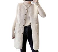 Hehangan Señoras largo otoño invierno chaleco de lana cálido indefenso ligero liso suéter V corte Teddy chaqueta larga suelta botón, 2#, 4XL
