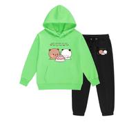 heheli Kawaii Bubu Dudu Happy Birthday My Love - Sudadera con capucha y pantalones para niños y niñas, 2 piezas, para niños y niñas, Z-Green1, 140