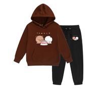 heheli Kawaii Bubu Dudu Happy Birthday My Love - Sudadera con capucha y pantalones para niños y niñas, 2 piezas, para niños y niñas, Z-marrón, 140