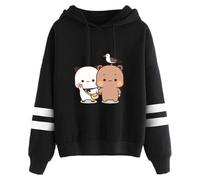 heheli Sudadera con capucha Kawaii Panda Bear Hug Bubu y Dudu Bird Día de San Valentín, regalo para parejas, unisex, a rayas, Negro-1, S