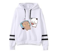 heheli Sudadera con capucha Kawaii Panda Bear Hug Bubu y Dudu Bird Día de San Valentín, regalo para parejas, unisex, a rayas, Blanco-2, XXS