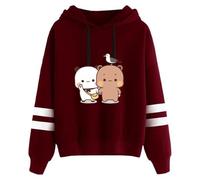 heheli Sudadera con capucha Kawaii Panda Bear Hug Bubu y Dudu Bird Día de San Valentín, regalo para parejas, unisex, a rayas, Vino-1, L