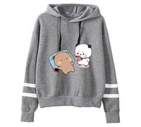 heheli Sudadera con capucha Kawaii Panda Bear Hug Bubu y Dudu Bird Día de San Valentín, regalo para parejas, unisex, a rayas, Gris-2, M