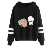 heheli Sudadera con capucha Kawaii Panda Bear Hug Bubu y Dudu Bird Día de San Valentín, regalo para parejas, unisex, a rayas, Negro-2, S