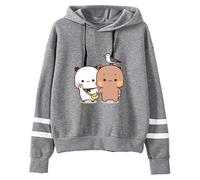 heheli Sudadera con capucha Kawaii Panda Bear Hug Bubu y Dudu Bird Día de San Valentín, regalo para parejas, unisex, a rayas, Gris-1, XS
