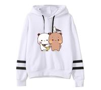 heheli Sudadera con capucha Kawaii Panda Bear Hug Bubu y Dudu Bird Día de San Valentín, regalo para parejas, unisex, a rayas, Blanco-1, 3XL