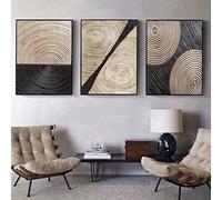 HEHGVCF 3 piezas de lienzo negro y dorado, anillos anuales, juego de imágenes de pared, decoración de pared, decoración de pared, sin marco (B, 50 x 70 cm)