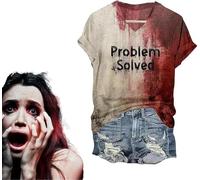 Hehimin Camiseta con texto en inglés "I'm Fine Bloody Shirt,I'm Ok It's Not My Blood T-Shirt,Bloody Problem Solved T-Shirt,It's Not My Blood Halloween Camiseta estampada para mujer, camisas divertidas