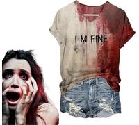 Hehimin Camiseta con texto en inglés "I'm Fine Bloody Shirt,I'm Ok It's Not My Blood T-Shirt,Bloody Problem Solved T-Shirt,It's Not My Blood Halloween Camiseta estampada para mujer, camisas divertidas