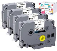 Hehua Cinta adhesiva laminada blanca extra fuerte de 9 mm, compatible con Brother TZe-S221 TZeS221 TZ-S221 TZS221 TZS221 para Ptouch PT D210 D200 H110 H100, 3/8 x 20 pies, negro sobre blanco, paquete de 4