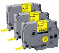 Hehua Cinta amarilla laminada de 0,35 mm compatible con Brother P-Touch TZe-621 TZe621 TZ-621 TZ621 TZe TZ para Ptouch PT D210 D200 H110 1880, 3/8 x 20 pies negro sobre amarillo, paquete de 3