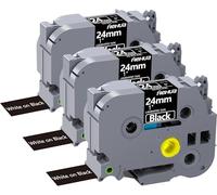 Hehua Cinta negra laminada de 24 mm 1 pulgada compatible con Brother P-Touch TZe-355 TZe355 TZ-355 TZ355 TZe TZ para Ptouch PT D600 P710bt, 1 x 20 pies blanco sobre negro, paquete de 3