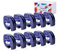 Hehua Paquete de 10 cintas de repuesto compatibles para Dymo LetraTag 91330 10697 S0721510 para LT-100H LT-100T Plus LT-110T QX50 2000 XR (12 mm x 4 m, negro sobre blanco)