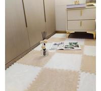 Hehuo Milk Velvet Patchwork Rugs, 12x12in Plush Puzzle Foam Floor Mat, Carpet Puzzle Mats for Floor, Square Plush Puzzle Foam Carpet, Rug Puzzle Mats for Floor (Camel+White,20Pcs)