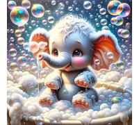 HEIBAGO 5D Bebé Elefante Diamante Pintura Diy Animales De Baño Bordado Pintura Diamante Para Adultos, Pintura De Diamante Completo Diamante Kit De Pintura De Cristal Para Decoración De Pared, 30 X 30