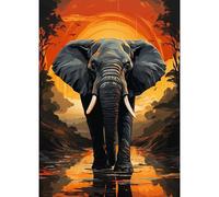 HEIBAGO 5D Diamond Painting Adultos, Elefante DIY Pintura Diamante, Animal Diamantes Diamond Painting, Puesta De Sol Pintura Diamante Bordado de Strass Para Hogar Decoració 30x40cm