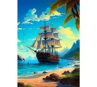 HEIBAGO 5D Diamond Painting Barco, Río Diamond Painting Kit Completo, Manualidades Adultos DIY Paisaje Cristal Pintura de Diamante,Painting Para Decoración De Pared Del Hogar 30x40cm