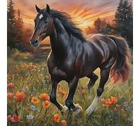 HEIBAGO 5D Diamond Painting Caballo Cuadro Diamante Completo, Flor Diamond Art Kit para Adultos Niños, Paisaje Rhinestones Bordado Punto de Cruz DIY Decoración Hogar 30x30cm