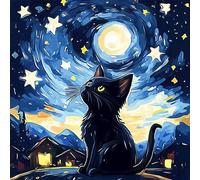 HEIBAGO 5D Diamond Painting Cielo Estrellado, Diamond Painting Kit Completo, Gato Manualidades Adultos DIY Cristal Pintura de Diamante, Animal Painting Para Decoración De Pared Del Hogar 30x30cm