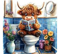 HEIBAGO Diamond Painting para Adultos, DIY Pintura Diamante Vaca Leyendo El Periódico Animales, 5D Completo Diamante Pintura Cuadros de Diamantes Bordado Punto De Cruz Kits para la Decoración 30X30cm