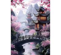 HEIBAGO Diamond Painting Torre, DIY Flor Pintura Diamante Adultos, Cruz Bordada Cuadros Diamantes 5D Paisaje Chino Manualidades Para Decorar la Pared De Casa 30x40cm