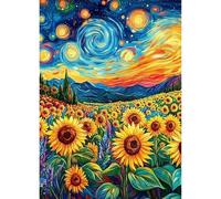 HEIBAGO Girasol Diamond Painting Kit, 5D Pintar con Diamantes Kit Cielo Estrellado Pintura Diamante Niños Adultos Redondo Taladro Paisaje Cuadro Diamantes Kits para Hogar Decor 30x40cm