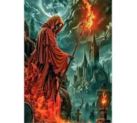 HEIBAGO Kits de pintura de diamantes 5D para audlts, pintura artística de esqueleto de Halloween para principiantes, kit completo de puntos de diamante, bordado de diamantes de imitación, manualidades