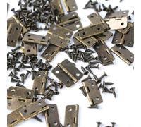 HEIBTENY 50 bisagras pequeñas de 15 x 18 mm de hierro de bronce antiguo para puerta de armario con tornillos para muebles, baúl, armario, joyería, caja de vino, caja de herramientas, vintage (bronce